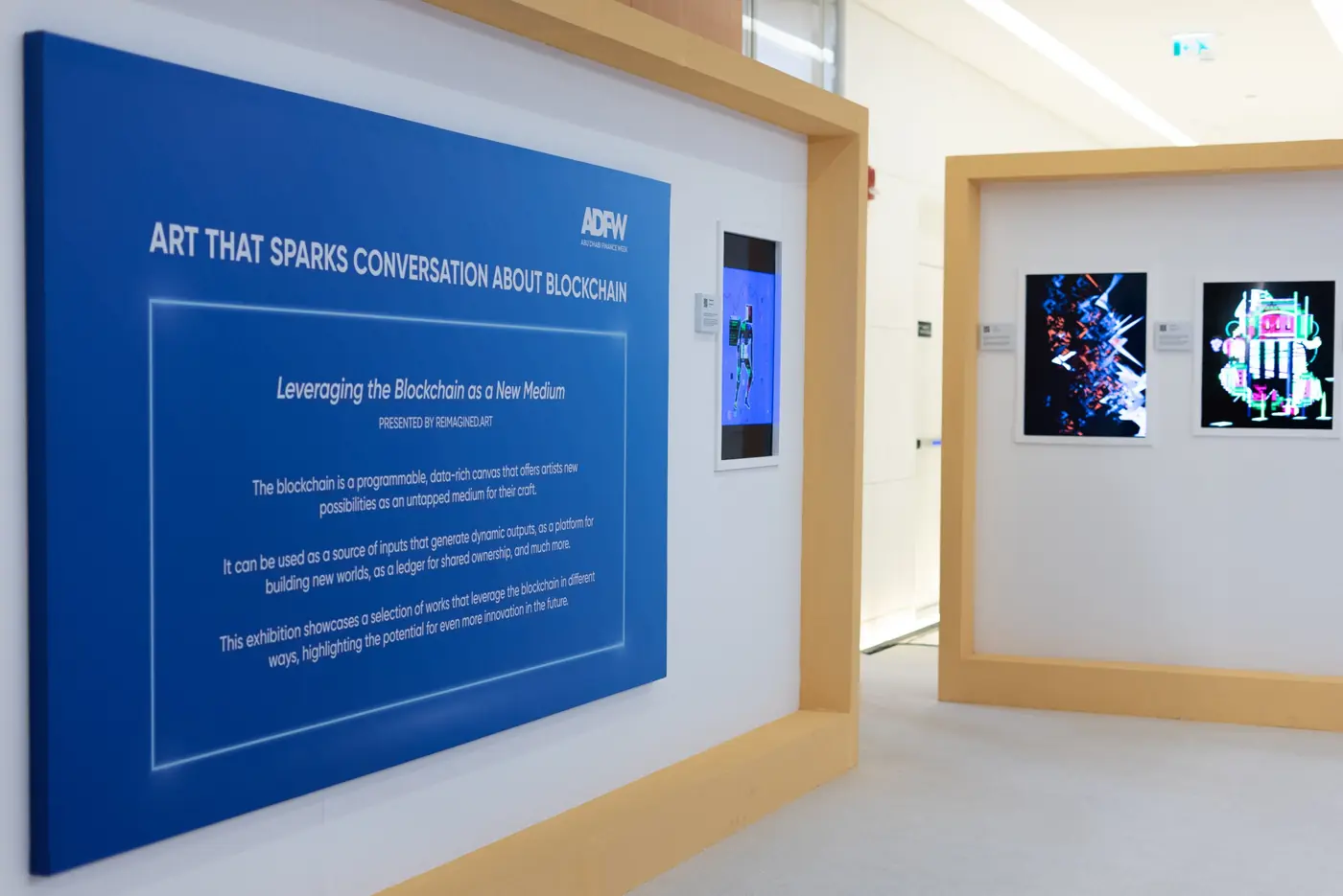 Exhibition panel and framed screens in the indoor space
